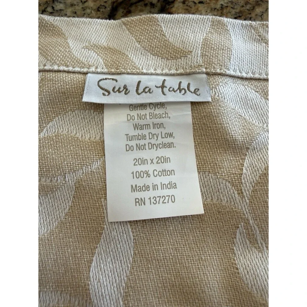Sur La Table Italian Neutral Floral Napkins - 20 x 20, Set of 4 MSRP $50